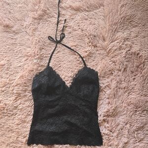 Vintage Y2K Moda International Black Lace Halter Top XS From Victoria Secret